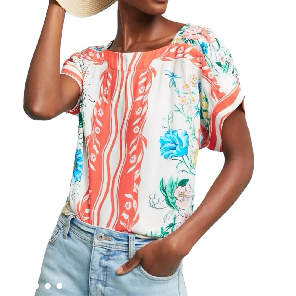 Anthropologie Maeve Romina Scarf Printed Top